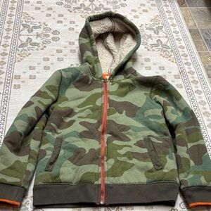 Mini Boden Kids Camouflage Hoodie with Orange Trim